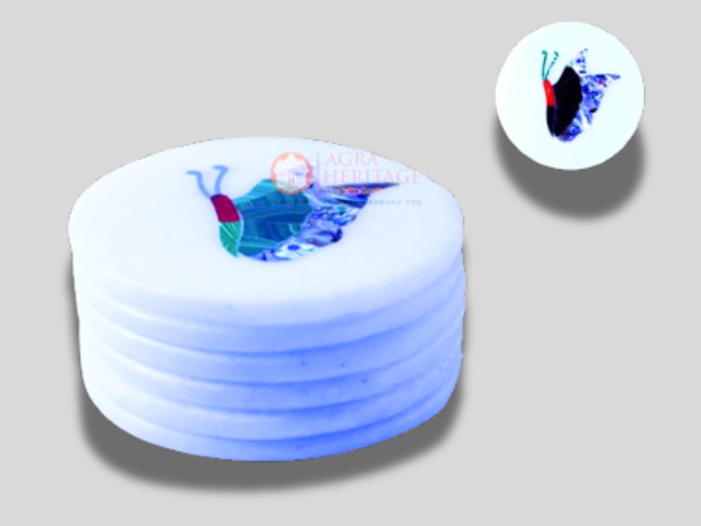 Round Marble Coaster Set Butterfly Inlay Floral Home Decor Gifts